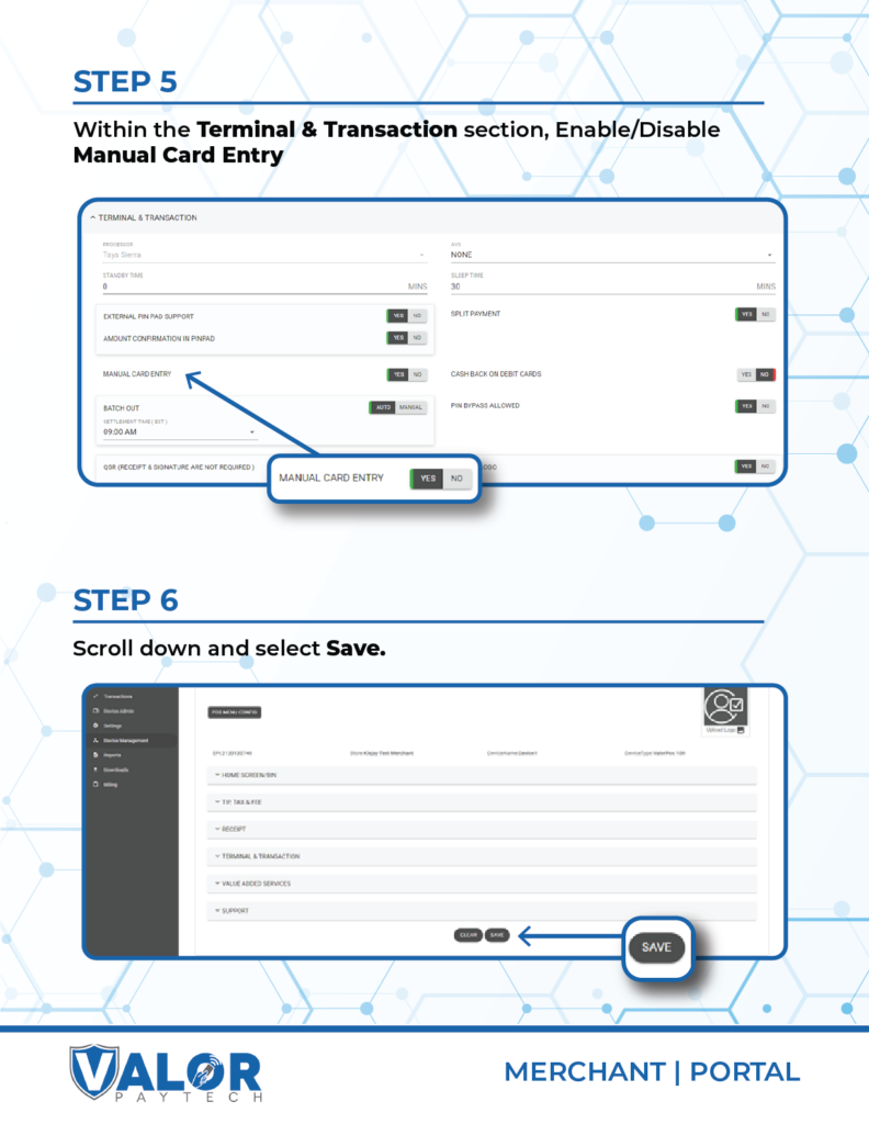 Enable Disable manual card entry Page 3