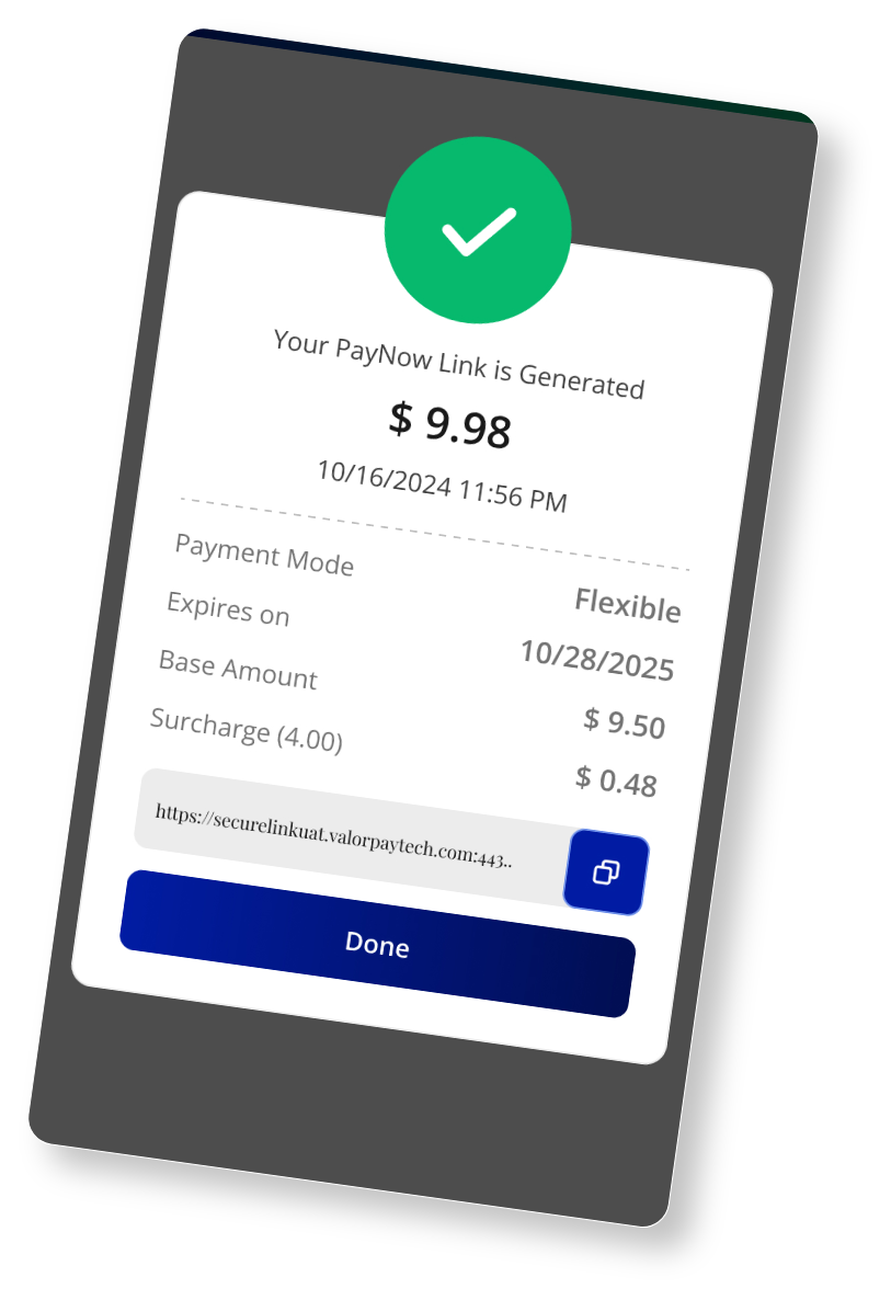 QR codes PayNow links for Valor Paytech to make easy payment by customer using ValorPay