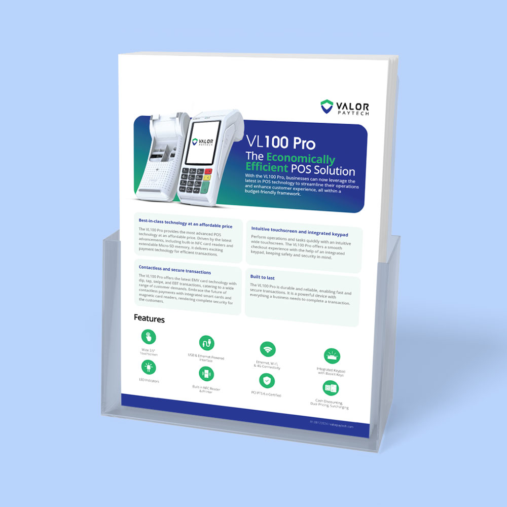 Valor PayTech VL100 Pro Merchant Sales Flyer PDF Download