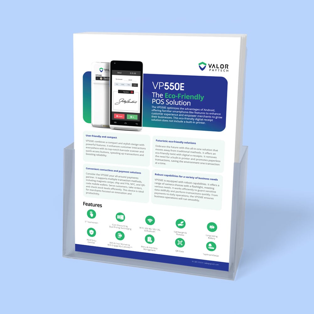 Valor PayTech VP550E Merchant Sales Flyer PDF Download